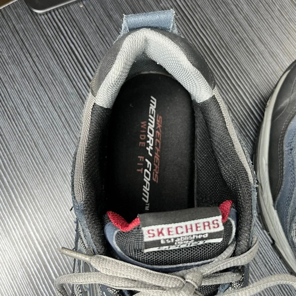 Skechers Sport Sneaker 51241 Mens 12 Wide Navy Grey Leather Textile Memory Foam